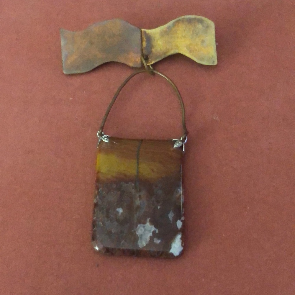 Abstract copper and agate brooch